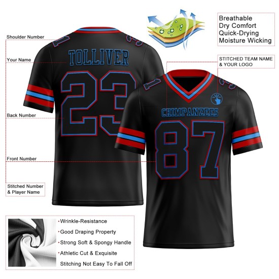 Custom Black Powder Blue-Red Mesh Authentic Football Jersey Custom Black Powder Blue-Red Mesh Authentic Football Jersey