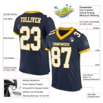 Custom Navy White-Gold Mesh Authentic Football Jersey Custom Navy White-Gold Mesh Authentic Football Jersey
