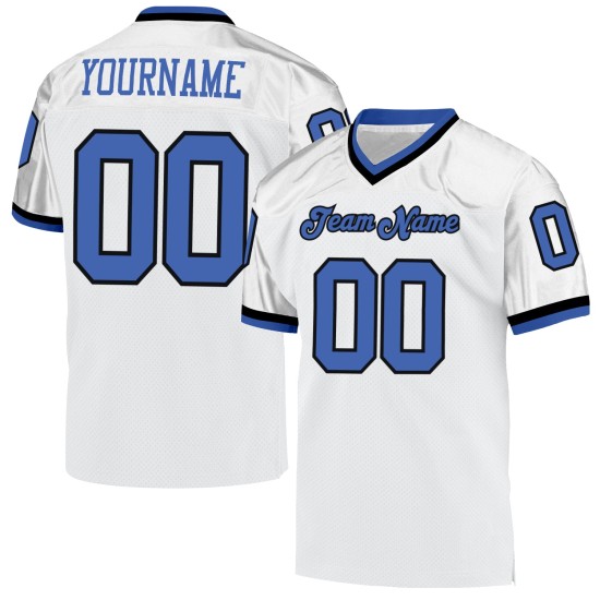 Custom White Blue-Black Mesh Authentic Throwback Football Jersey Custom White Blue-Black Mesh Authentic Throwback Football Jersey