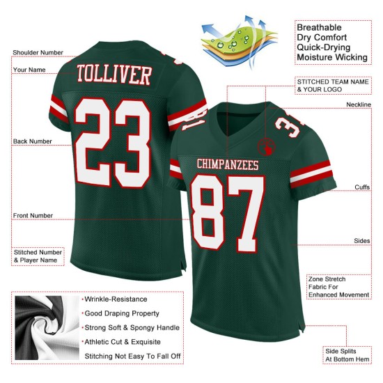 Custom Green White-Red Mesh Authentic Football Jersey Custom Green White-Red Mesh Authentic Football Jersey