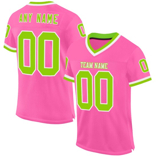 Custom Pink Neon Green-White Mesh Authentic Throwback Football Jersey Custom Pink Neon Green-White Mesh Authentic Throwback Football Jersey