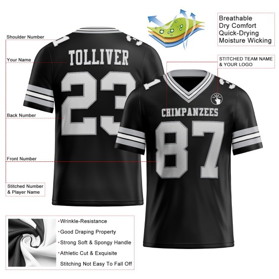 Custom Black White-Gray Mesh Authentic Football Jersey Custom Black White-Gray Mesh Authentic Football Jersey
