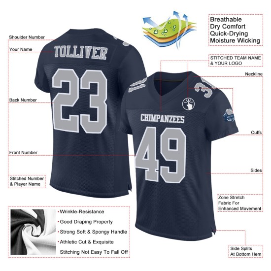 Custom Navy Gray-White Mesh Authentic Football Jersey Custom Navy Gray-White Mesh Authentic Football Jersey