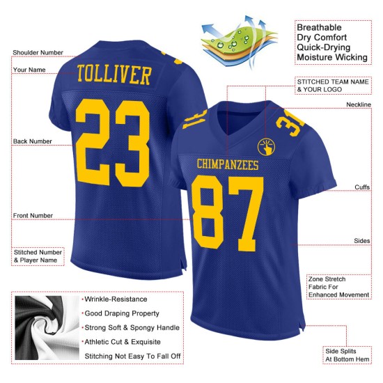 Custom Royal Gold Mesh Authentic Football Jersey Custom Royal Gold Mesh Authentic Football Jersey