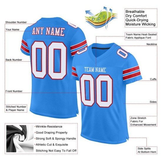 Custom Powder Blue White-Red Mesh Authentic Football Jersey Custom Powder Blue White-Red Mesh Authentic Football Jersey