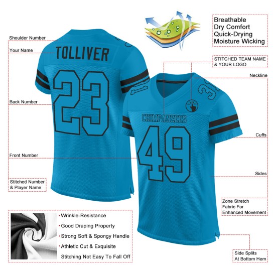 Custom Panther Blue Panther Blue-Black Mesh Authentic Football Jersey Custom Panther Blue Panther Blue-Black Mesh Authentic Football Jersey