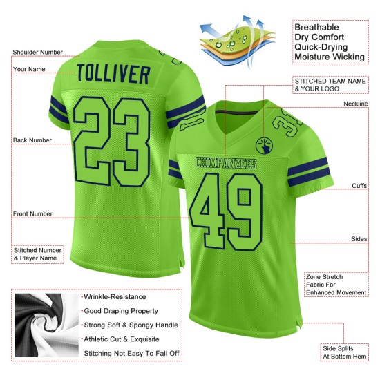 Custom Neon Green Neon Green-Navy Mesh Authentic Football Jersey Custom Neon Green Neon Green-Navy Mesh Authentic Football Jersey