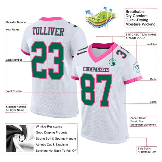 Custom White Kelly Green-Pink Mesh Authentic Football Jersey Custom White Kelly Green-Pink Mesh Authentic Football Jersey