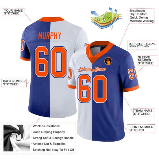 Custom Royal Orange-White Mesh Split Fashion Football Jersey Custom Royal Orange-White Mesh Split Fashion Football Jersey