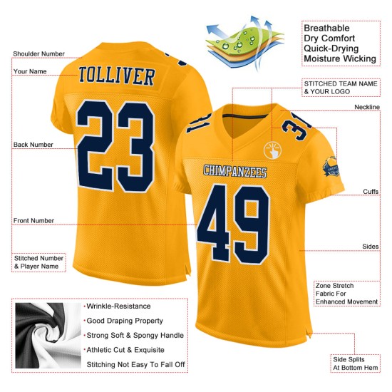 Custom Gold Navy-White Mesh Authentic Football Jersey Custom Gold Navy-White Mesh Authentic Football Jersey