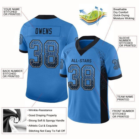 Custom Powder Blue Black-Gray Mesh Drift Fashion Football Jersey Custom Powder Blue Black-Gray Mesh Drift Fashion Football Jersey
