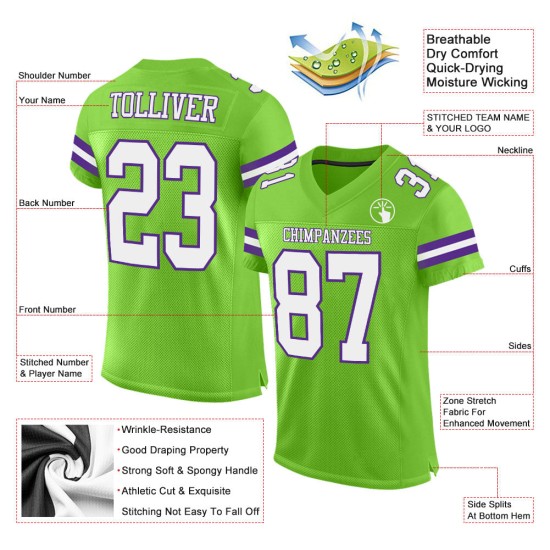 Custom Neon Green White-Purple Mesh Authentic Football Jersey Custom Neon Green White-Purple Mesh Authentic Football Jersey