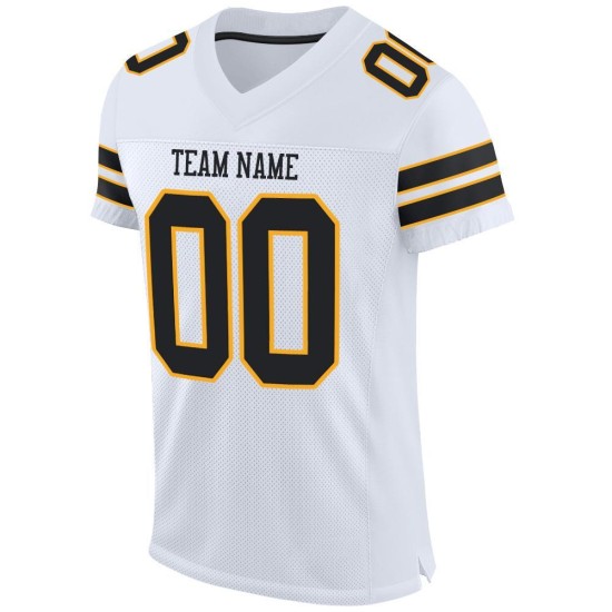 Custom White Black-Gold Mesh Authentic Football Jersey Custom White Black-Gold Mesh Authentic Football Jersey