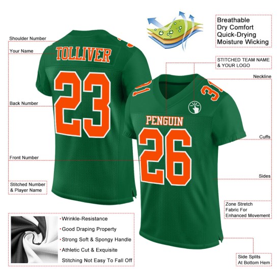 Custom Kelly Green Orange-White Mesh Authentic Football Jersey Custom Kelly Green Orange-White Mesh Authentic Football Jersey