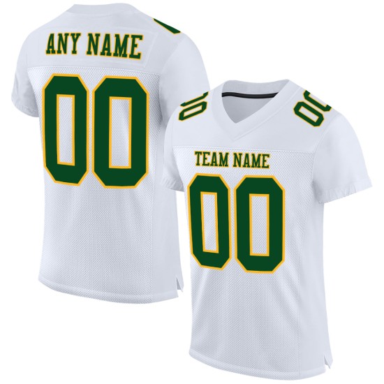 Custom White Green-Gold Mesh Authentic Football Jersey Custom White Green-Gold Mesh Authentic Football Jersey