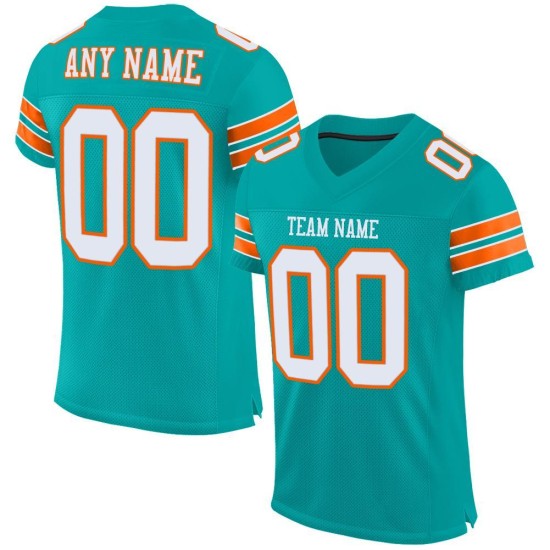 Custom Aqua White-Orange Mesh Authentic Football Jersey Custom Aqua White-Orange Mesh Authentic Football Jersey