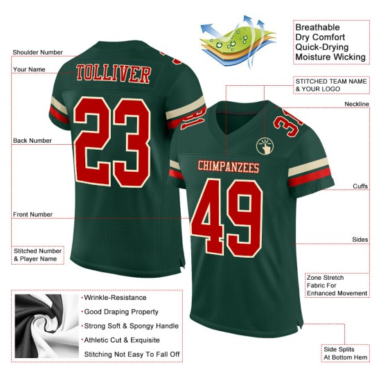 Custom Green Red-Cream Mesh Authentic Football Jersey Custom Green Red-Cream Mesh Authentic Football Jersey