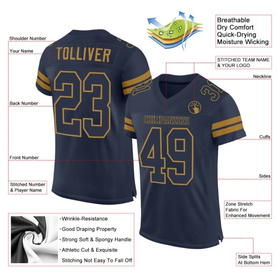 Custom Navy Navy-Old Gold Mesh Authentic Football Jersey Custom Navy Navy-Old Gold Mesh Authentic Football Jersey