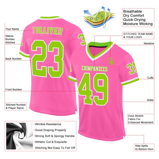 Custom Pink Neon Green-White Mesh Authentic Throwback Football Jersey Custom Pink Neon Green-White Mesh Authentic Throwback Football Jersey