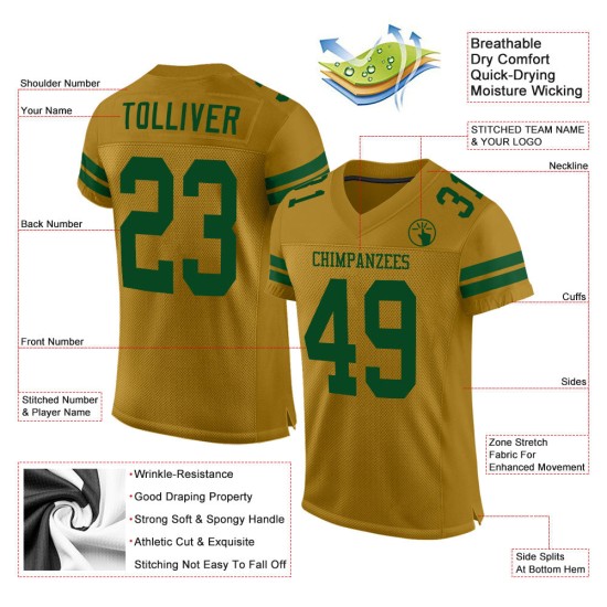 Custom Old Gold Green Mesh Authentic Football Jersey Custom Old Gold Green Mesh Authentic Football Jersey