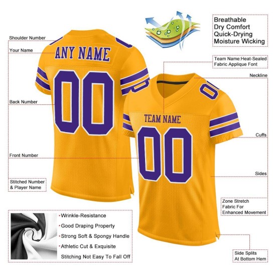 Custom Gold Purple-White Mesh Authentic Football Jersey Custom Gold Purple-White Mesh Authentic Football Jersey