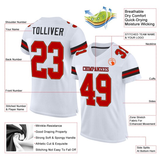 Custom White Red-Black Mesh Authentic Football Jersey Custom White Red-Black Mesh Authentic Football Jersey