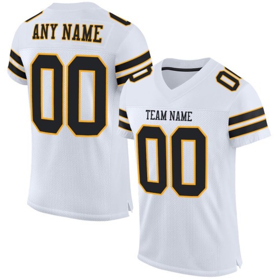 Custom White Black-Gold Mesh Authentic Football Jersey Custom White Black-Gold Mesh Authentic Football Jersey