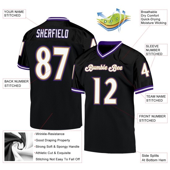 Custom Black White-Purple Mesh Authentic Throwback Football Jersey Custom Black White-Purple Mesh Authentic Throwback Football Jersey