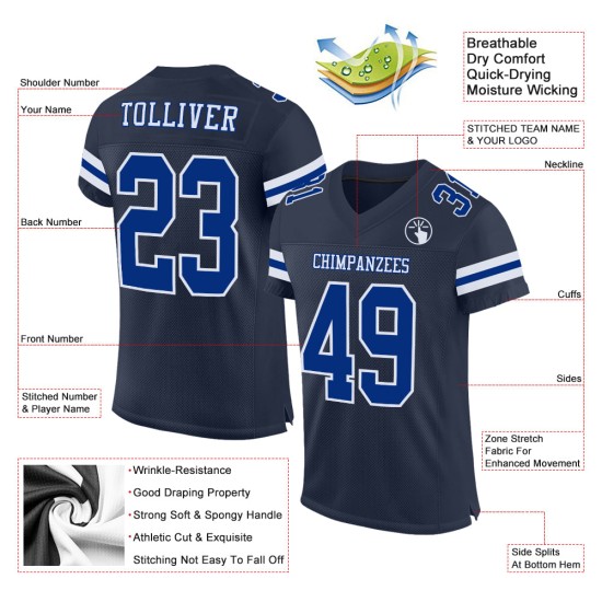 Custom Navy Royal-White Mesh Authentic Football Jersey Custom Navy Royal-White Mesh Authentic Football Jersey