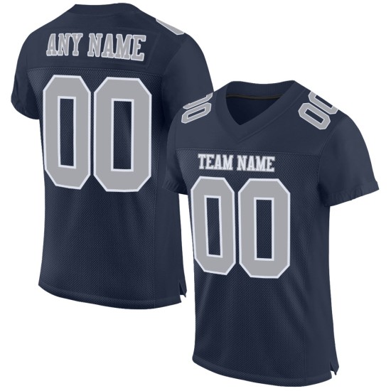 Custom Navy Gray-White Mesh Authentic Football Jersey Custom Navy Gray-White Mesh Authentic Football Jersey