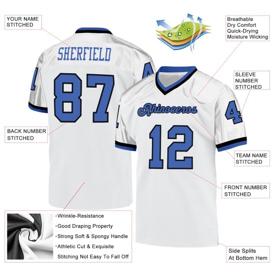 Custom White Blue-Black Mesh Authentic Throwback Football Jersey Custom White Blue-Black Mesh Authentic Throwback Football Jersey