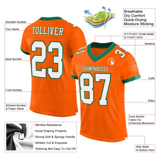 Custom Orange White-Kelly Green Mesh Authentic Football Jersey Custom Orange White-Kelly Green Mesh Authentic Football Jersey