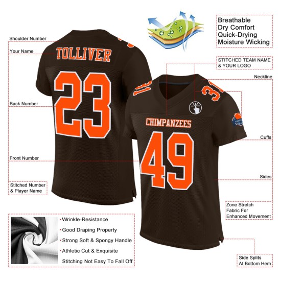 Custom Brown Orange-White Mesh Authentic Football Jersey Custom Brown Orange-White Mesh Authentic Football Jersey