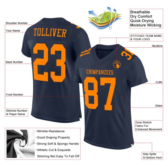 Custom Navy Bay Orange Mesh Authentic Football Jersey Custom Navy Bay Orange Mesh Authentic Football Jersey