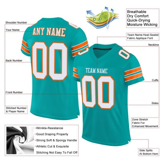 Custom Aqua White-Orange Mesh Authentic Football Jersey Custom Aqua White-Orange Mesh Authentic Football Jersey