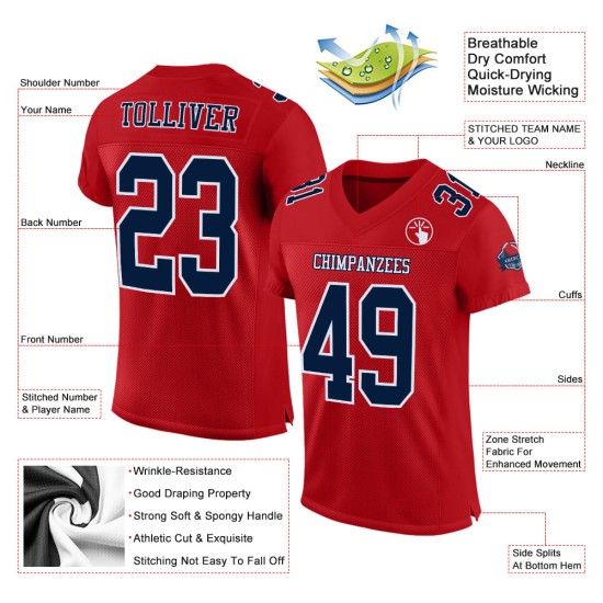 Custom Red Navy-White Mesh Authentic Football Jersey Custom Red Navy-White Mesh Authentic Football Jersey