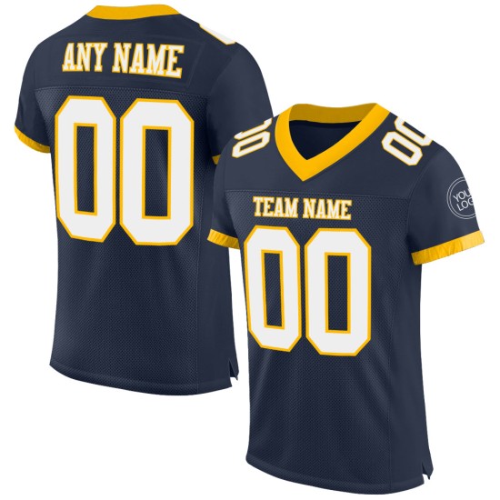 Custom Navy White-Gold Mesh Authentic Football Jersey Custom Navy White-Gold Mesh Authentic Football Jersey
