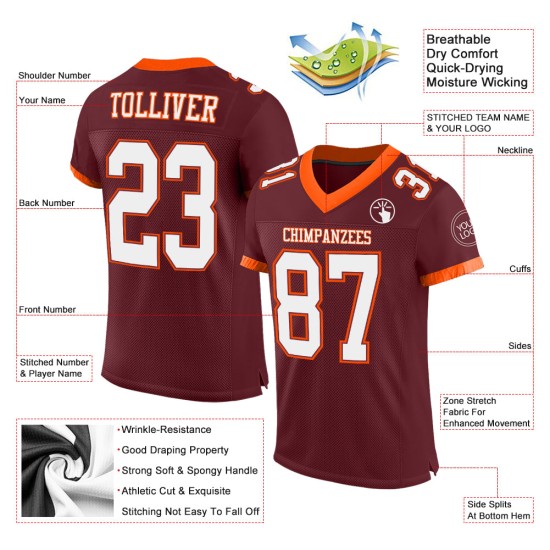Custom Burgundy White-Orange Mesh Authentic Football Jersey Custom Burgundy White-Orange Mesh Authentic Football Jersey