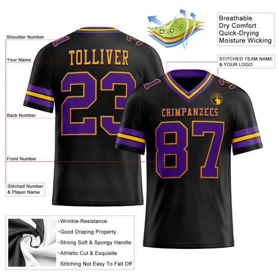 Custom Black Purple-Gold Mesh Authentic Football Jersey Custom Black Purple-Gold Mesh Authentic Football Jersey