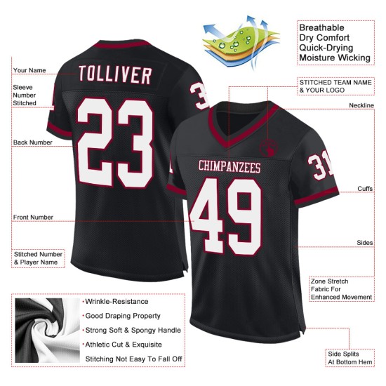 Custom Black White-Maroon Mesh Authentic Throwback Football Jersey Custom Black White-Maroon Mesh Authentic Throwback Football Jersey