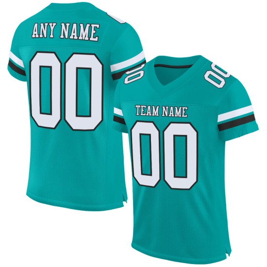 Custom Aqua White-Black Mesh Authentic Football Jersey Custom Aqua White-Black Mesh Authentic Football Jersey