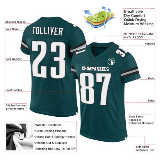 Custom Midnight Green White-Gray Mesh Authentic Football Jersey Custom Midnight Green White-Gray Mesh Authentic Football Jersey