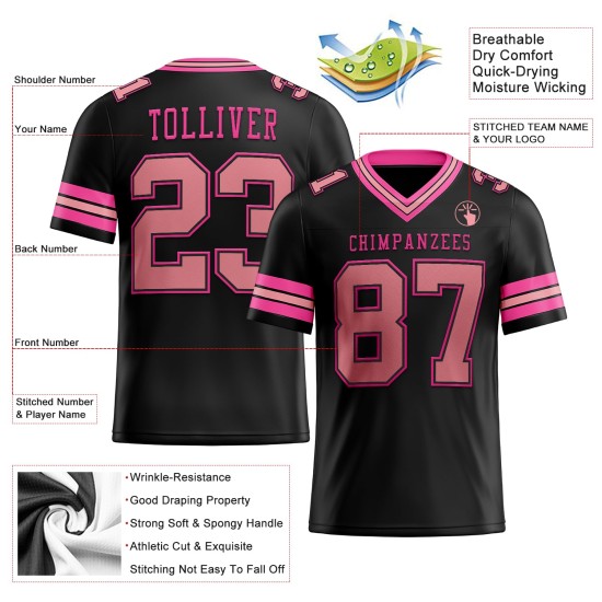 Custom Black Medium Pink-Pink Mesh Authentic Football Jersey Custom Black Medium Pink-Pink Mesh Authentic Football Jersey