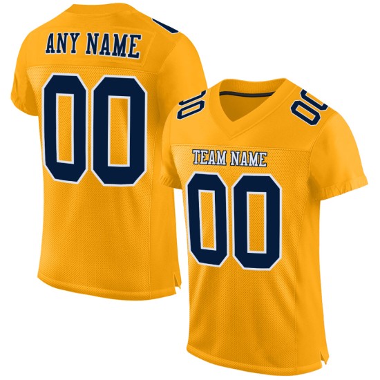 Custom Gold Navy-White Mesh Authentic Football Jersey Custom Gold Navy-White Mesh Authentic Football Jersey