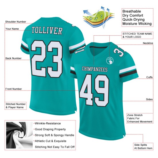 Custom Aqua White-Black Mesh Authentic Football Jersey Custom Aqua White-Black Mesh Authentic Football Jersey