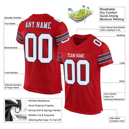 Custom Red White-Navy Mesh Authentic Football Jersey Custom Red White-Navy Mesh Authentic Football Jersey